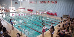 Students taking the Cornell swim test